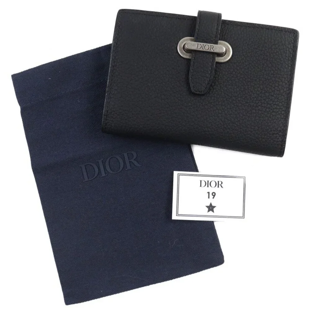 Dior 2 ken Normandie Logo Leather Card Holder Card